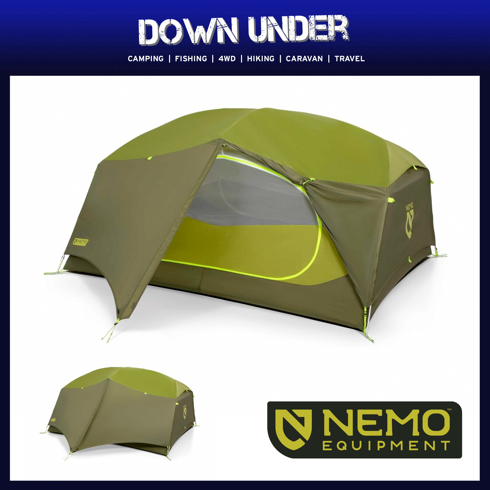 Nemo Aurora 2 Person Backpacking Tent + Footprint Nova Green