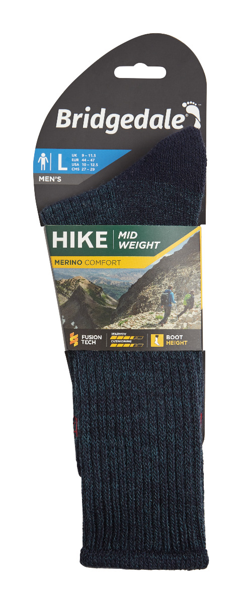 Bridgedale Mens Hike Midweight Boot Height Merino Comfort Socks
