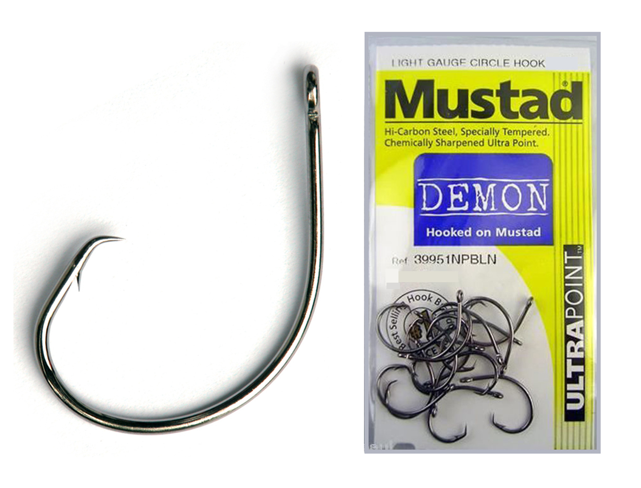 Mustad Demon Circle Light Chemically Sharp Fishing Hooks 39951Npbln