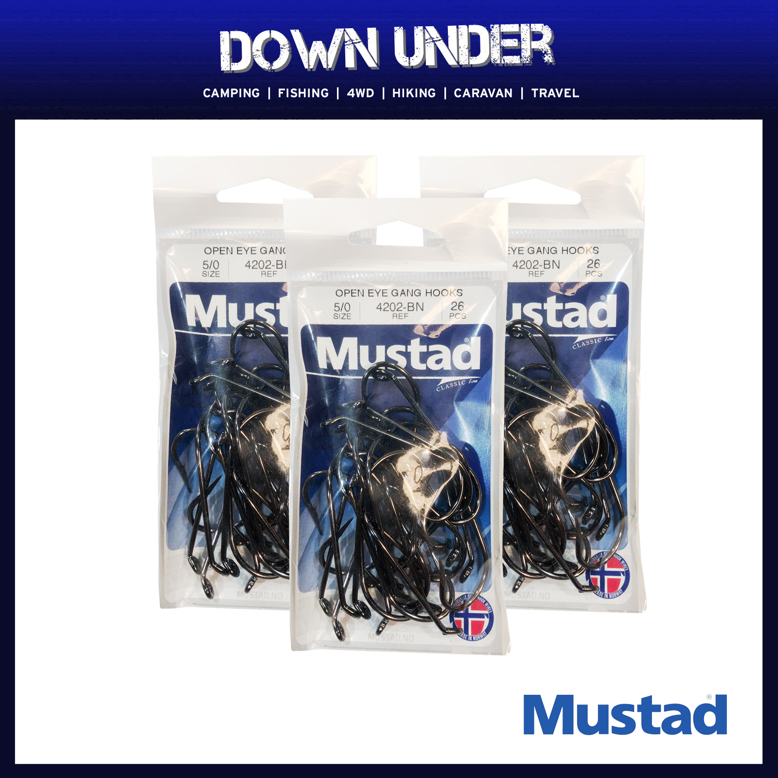 3 x Mustad Hook 4202-BN 5/0 Open Eye Gang Hook 26 Pack M.T Point Chem Sharp