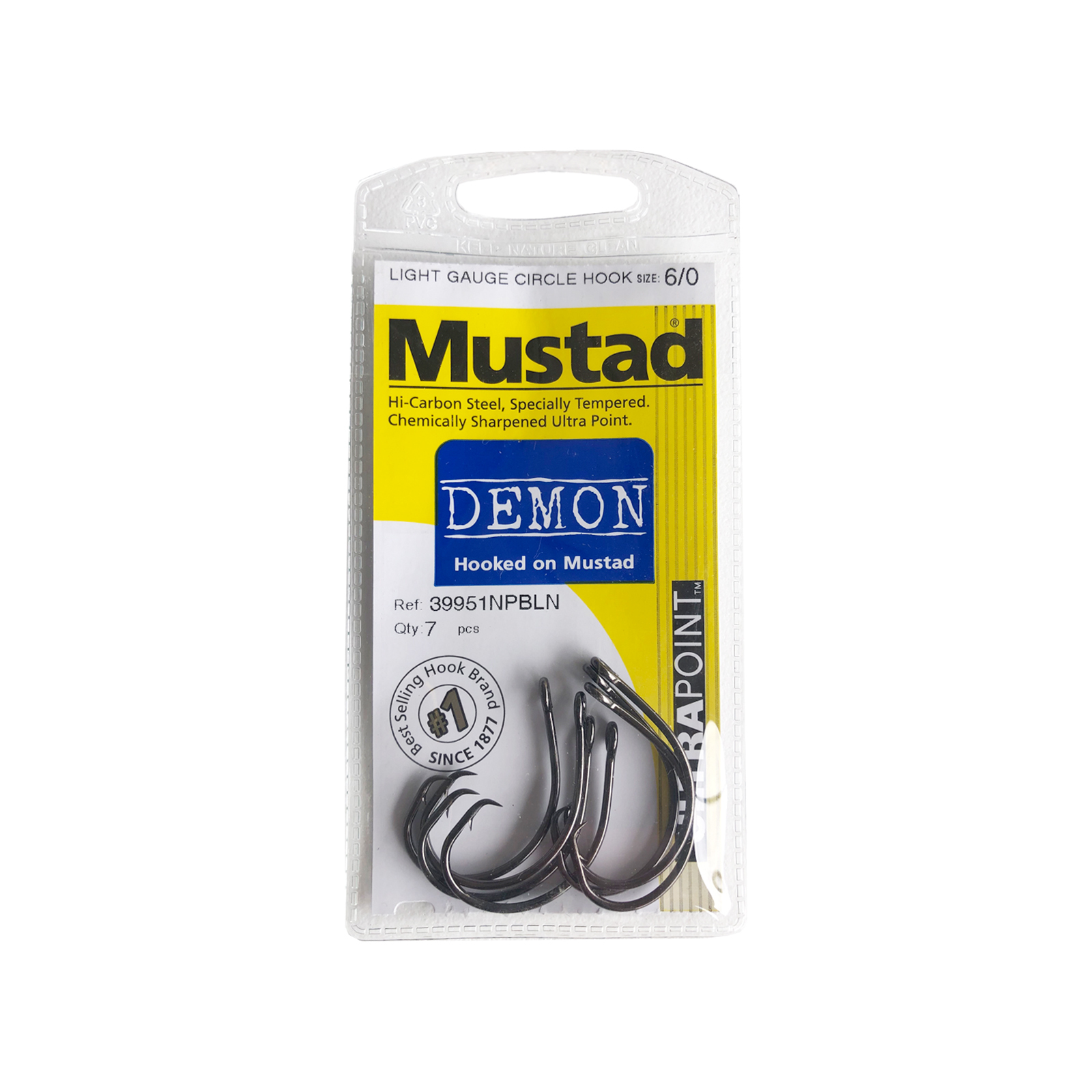 Mustad Demon Circle Light Chemically Sharp Fishing Hooks 39951Npbln