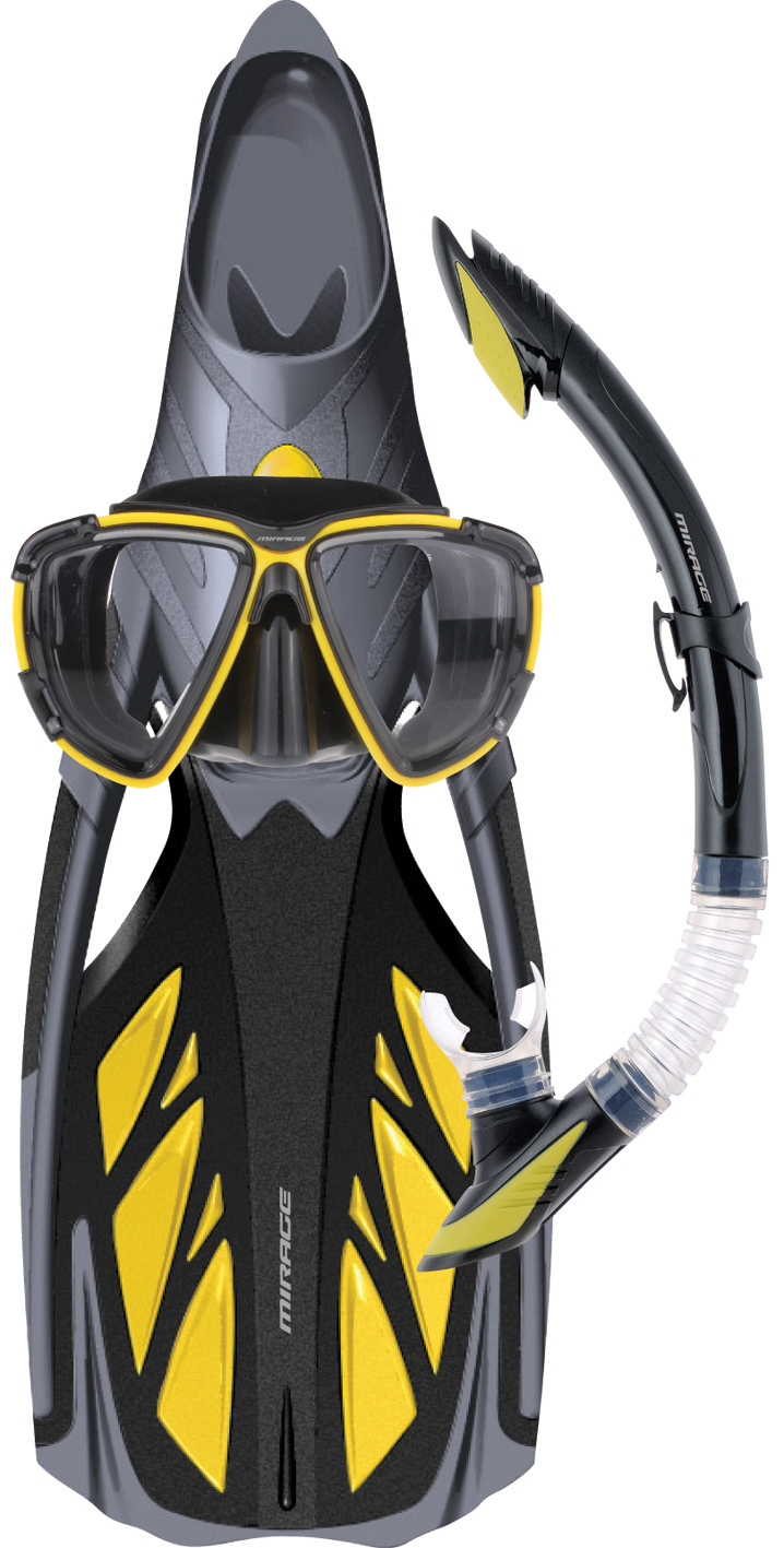Mirage Platinum Silicone Mask Snorkel & Fin Set Yellow Medium