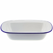 Falcon Enamel Oblong Pie Dish 32cm- White/Blue Rim
