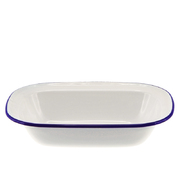 Falcon Enamel Oblong Pie Dish 24cm - White/Blue Rim