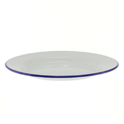 Falcon Enamel Flat Plate 24cm - White with Blue Rim