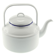 Falcon Enamel Tea Kettle 18cm 2L - White With Blue Rim