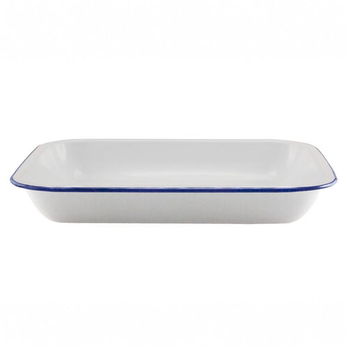Falcon Enamel Oblong Bake Pan - White/Blue Rim 