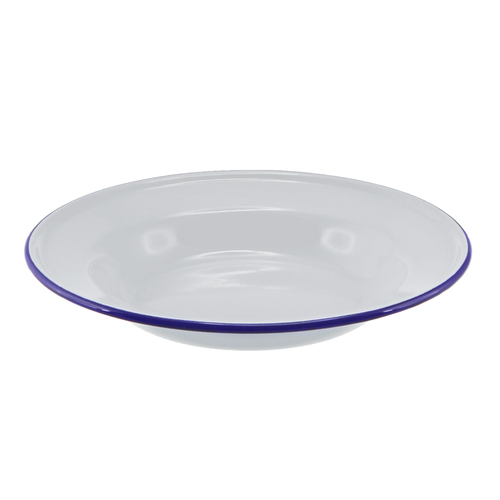 Falcon Enamel Soup Plate 24cm - White/Blue Rim 